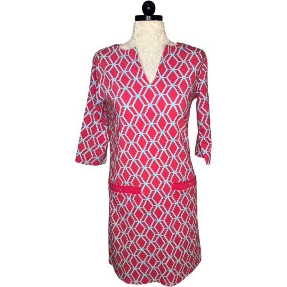 NWOT Vera Fishbaugh Geometric Pink Shift Dress Size XL